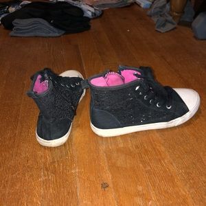 Sparkly black high top zip up sneakers
